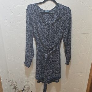 Blue Floral Long Sleeve V Neck Romper